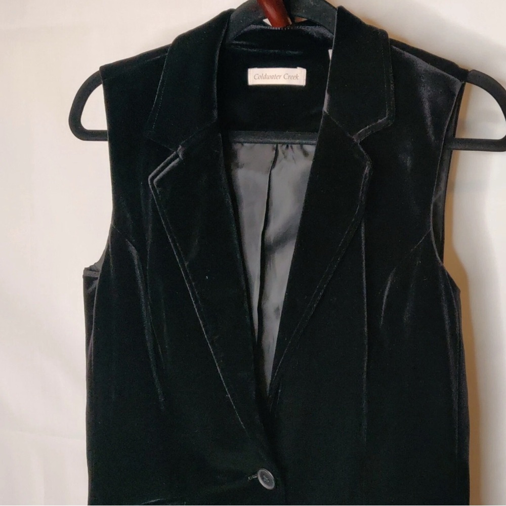 Coldwater Creek women's 12 sleeveless lined tunic black velour collar 1 button - Picture 3 of 5